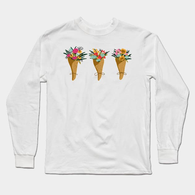 farmers market floral bouquets wrapped in textured craft paper Long Sleeve T-Shirt by Maddyslittlesketchbook